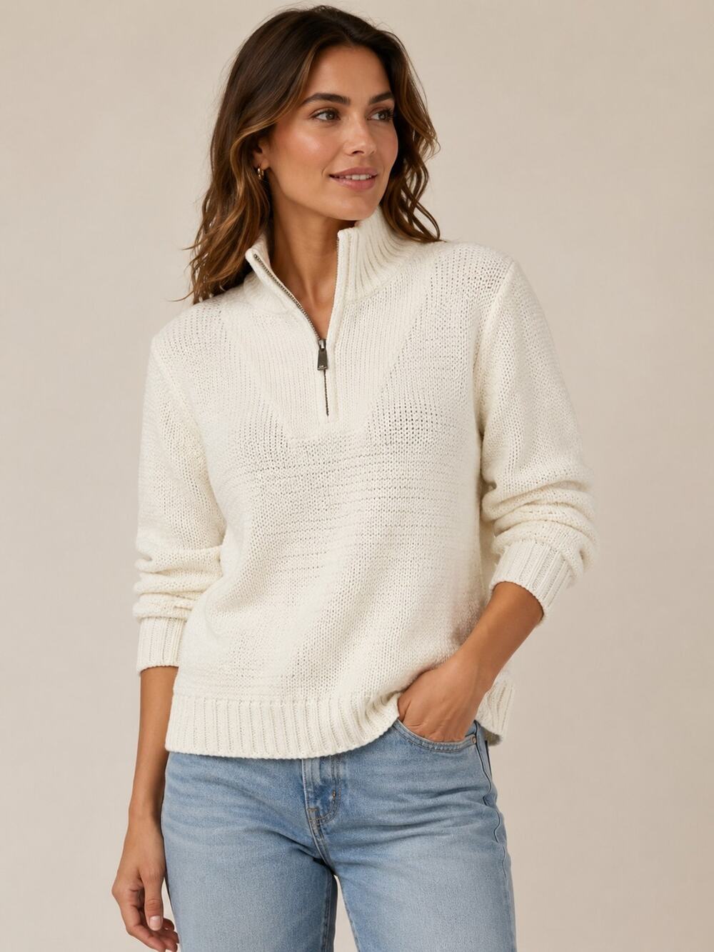 VNTG 90s Tommy Bahama Womens Small Ivory SOFT Textured Knit Quarter Zip Sweater